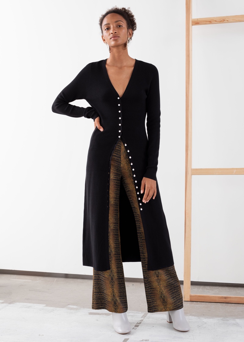 & Other Stories Ribbed Knit Button Up Midi Dress $119