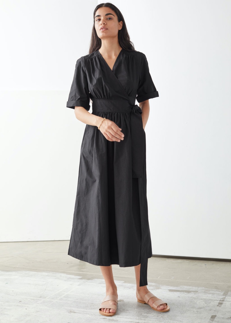 & Other Stories Voluminous Wrap Midi Dress in Black $149
