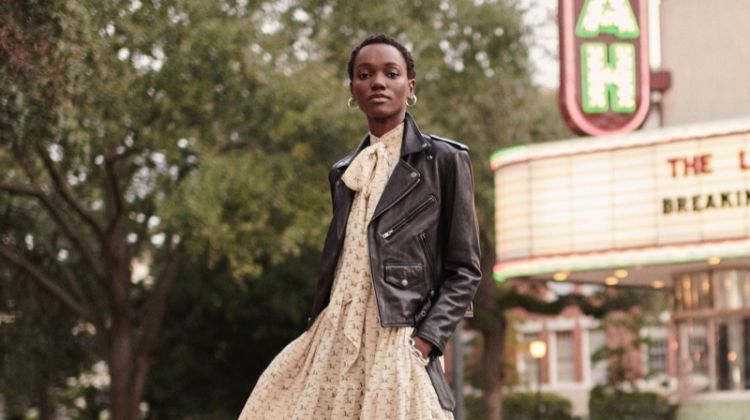 Herieth Paul layers up in Polo Ralph Lauren leather jacket and dress