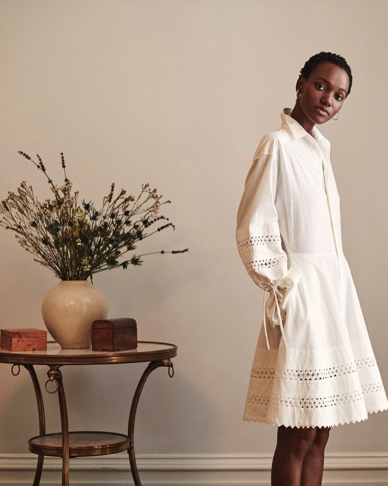 Model Herieth Paul wears white dress in Polo Ralph Lauren pre-fall 2019 campaign