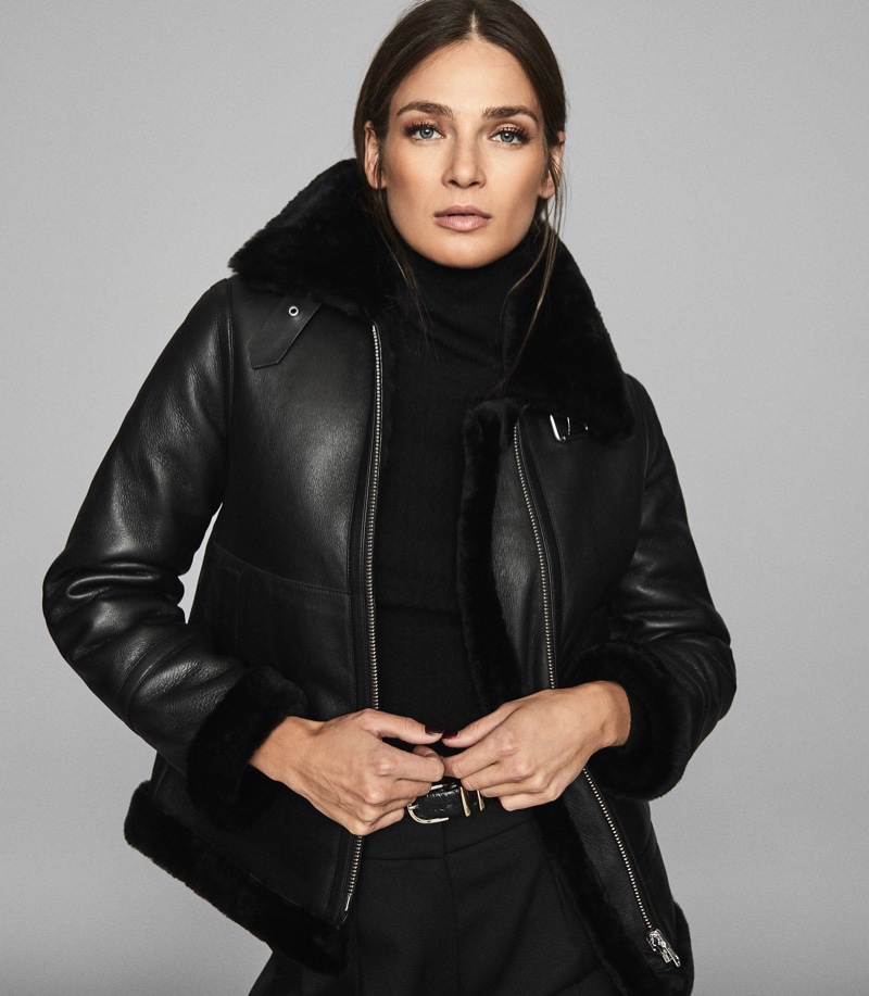 Reiss Belle Reversible Shearling Jacket in Black $1,685