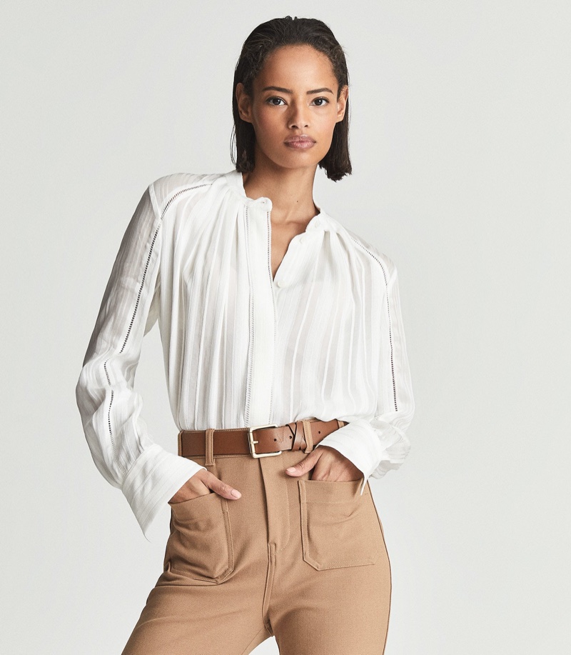 Reiss Danni Self-Stripe Textured Blouse $280