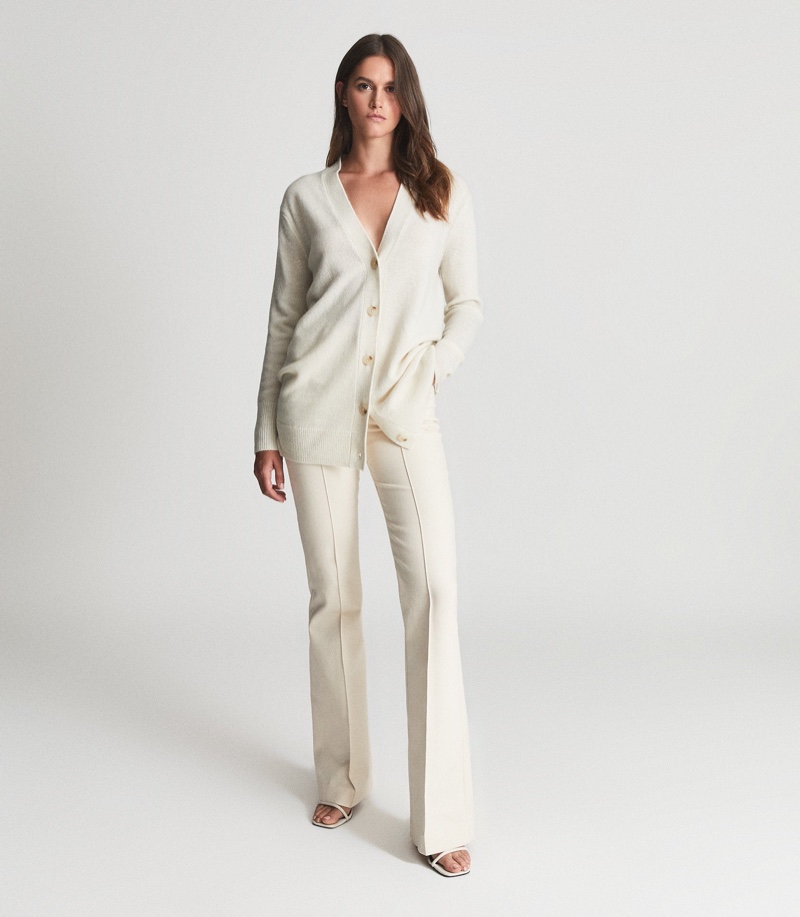 Reiss Kelis Wool Cashmere Blend Cardigan in Ivory $245