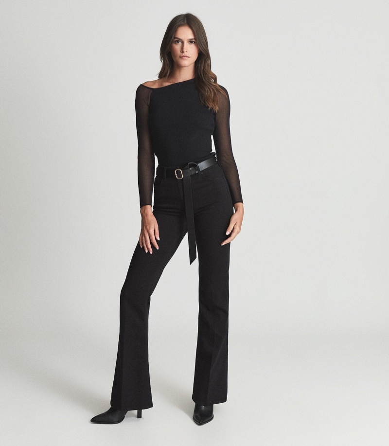 Reiss Willow Off-the-Shoulder Sheer Sleeve Top $245