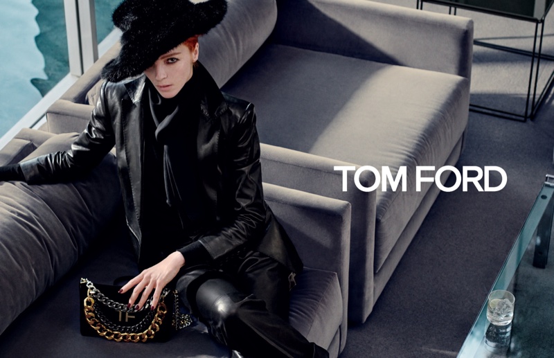 Dressed in black, Mariacarla Boscono fronts Tom Ford fall-winter 2019 campaign