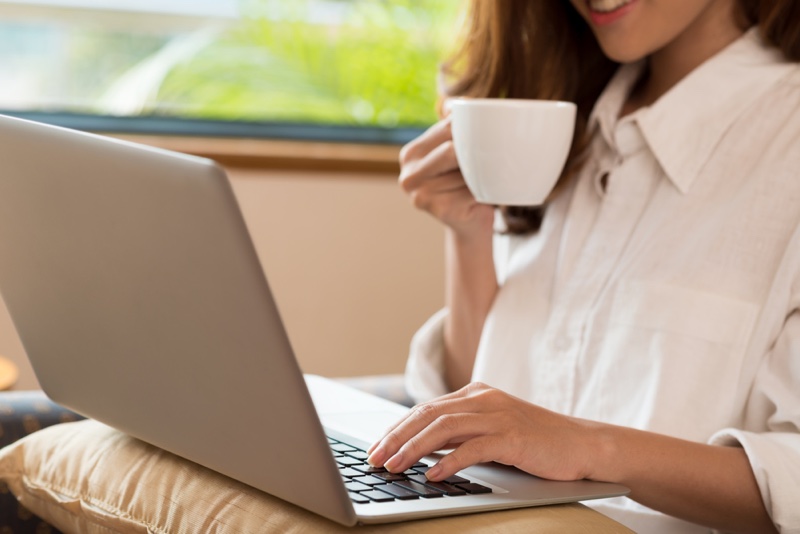 Woman Laptop Cup Typing