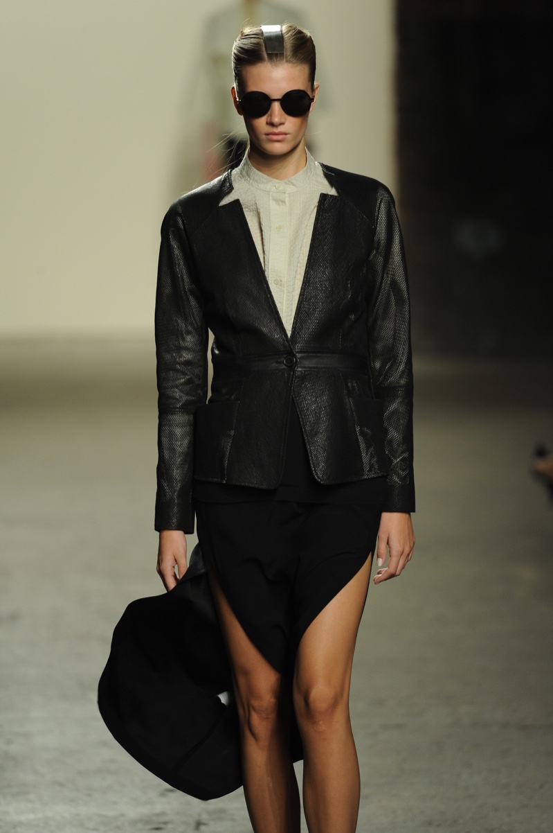 Model at Zero Maria Cornejo runway show.