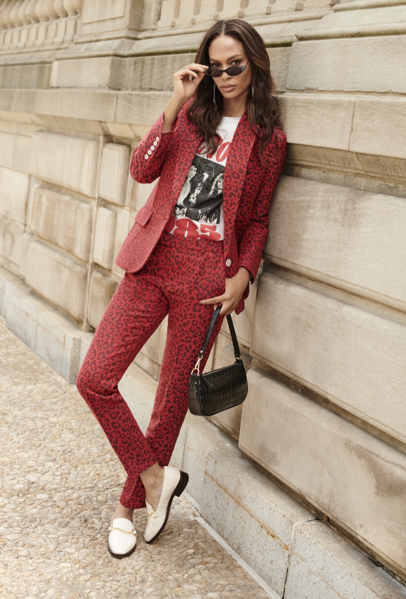 Model Joan Smalls suits up in Bloomingdale's Mix Masters fall 2019 campaign