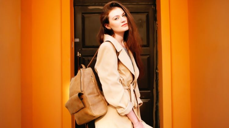 Best Fashion Bags You Should Try This Autumn Brunette Model Backpack Trench Coat Fashion
