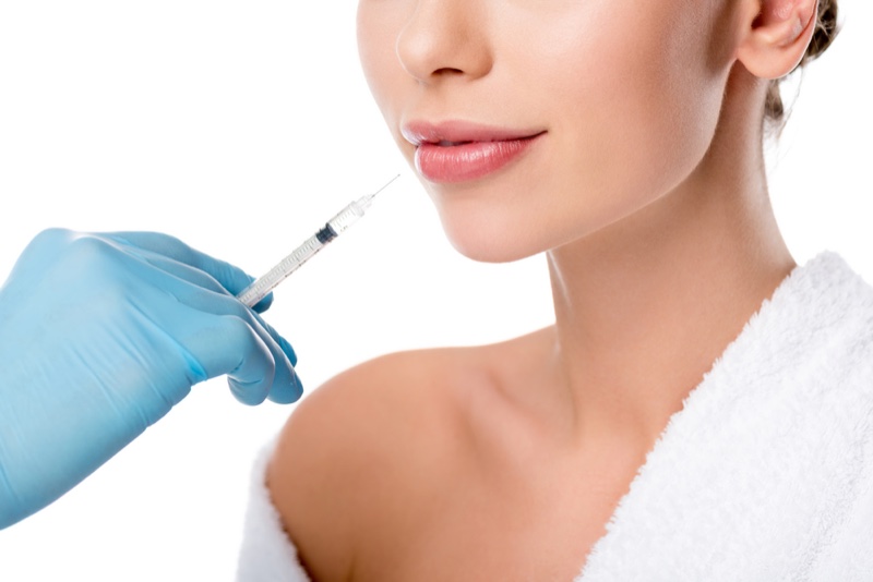 Closeup Model Lip Filler Injection Needle