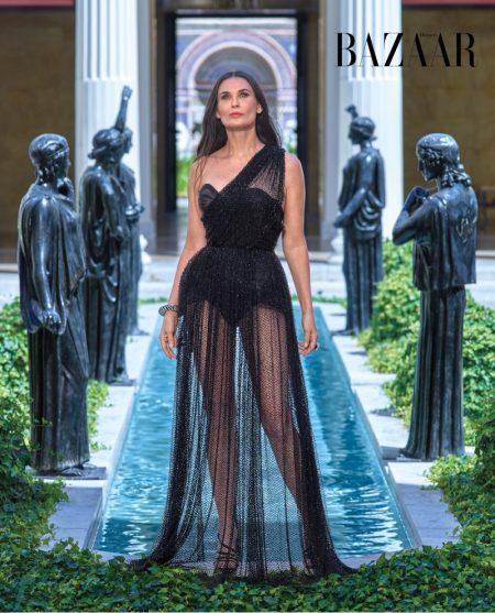 Demi Moore Poses in Haute Couture for Harper's Bazaar Actress Demi Moore wears Dior Haute Couture dress and Sergio Rossi sandals