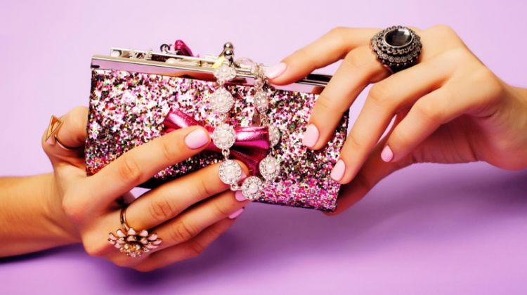 Jewelry Bag Manicured Hands Pink Nails