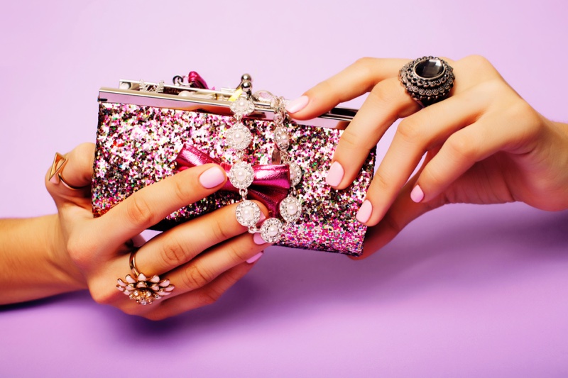 Jewelry Bag Manicured Hands Pink Nails