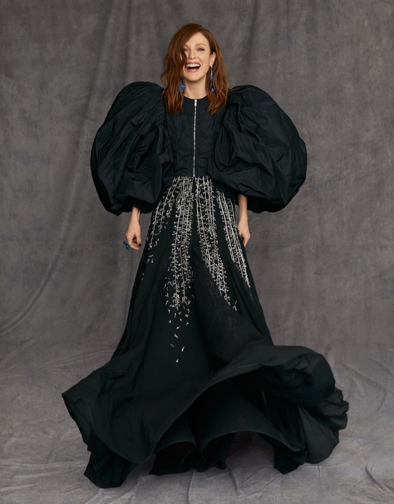 Actress Julianne Moore poses in Givenchy gown with Chopard jewelry