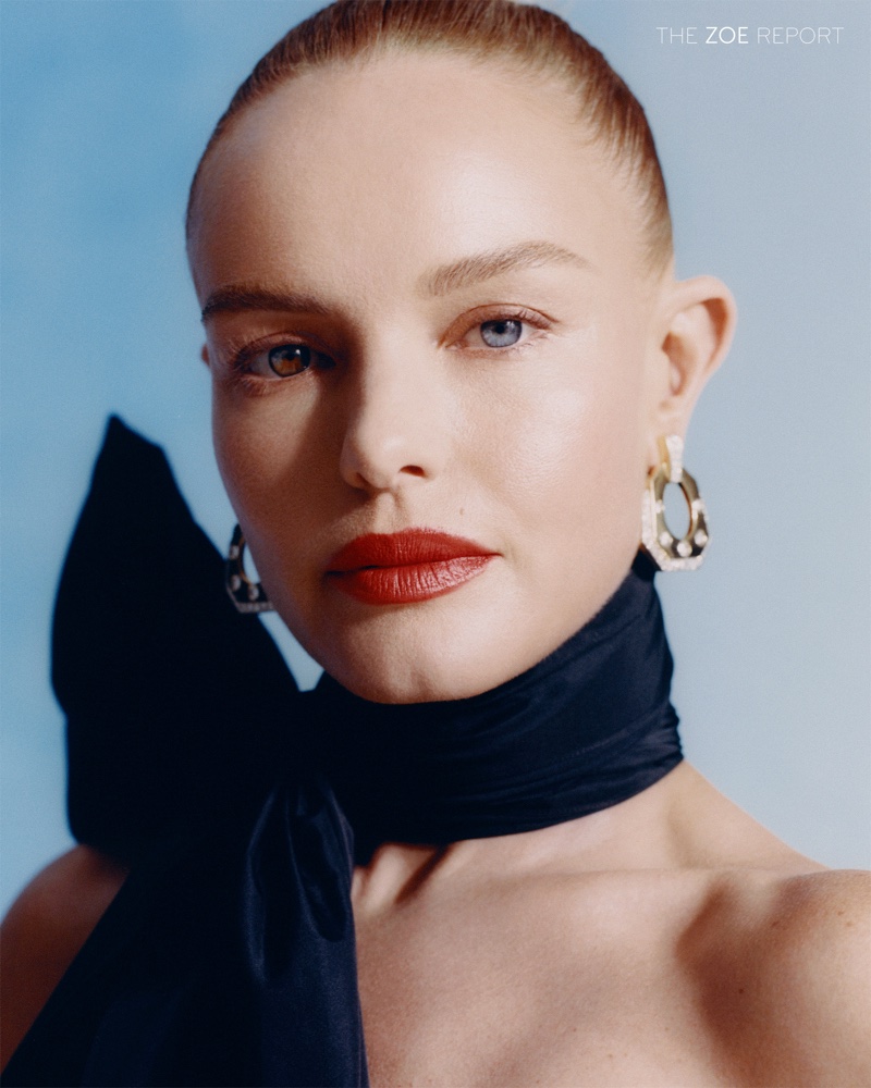 Ready for her closeup, Kate Bosworth wears Erdem neck tie and David Webb earrings