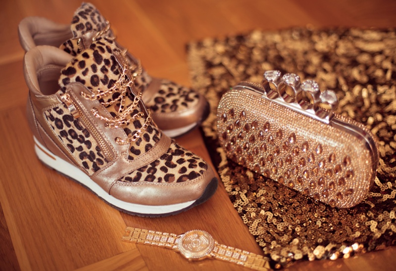 Leopard Print Sneakers Bag Watch Glitter