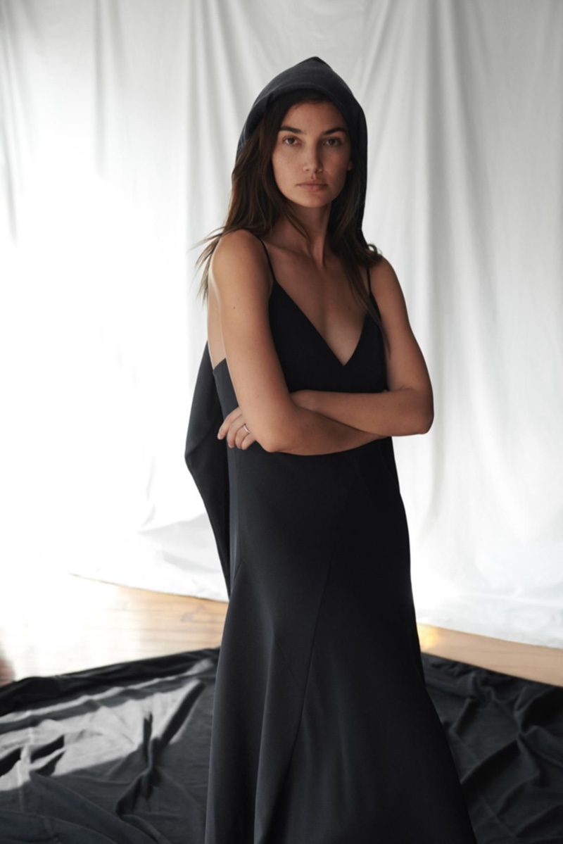 Lily Aldridge poses in Thakoon slip dress