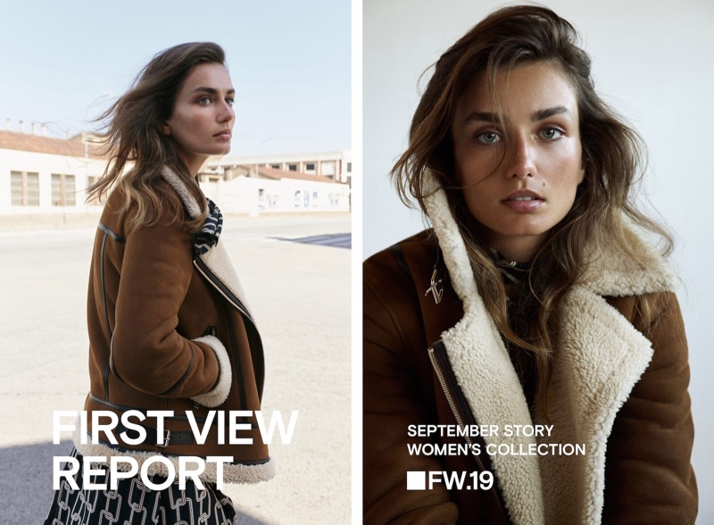 Andreea Diaconu wears Massimo Dutti leather biker jacket