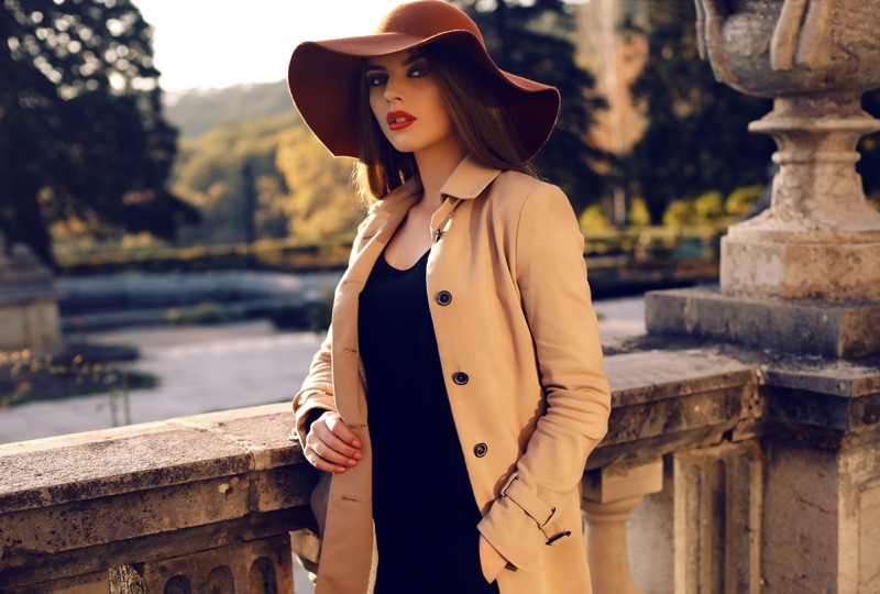 Model Fall Autumn Fashion Hat Coat Dress