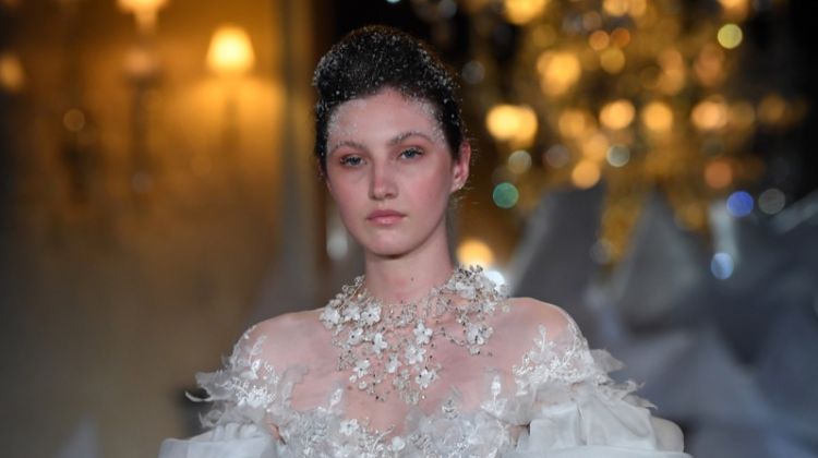 Model walks the runway during Mira Zwillinger Spring 2019 Bridal fashion show.