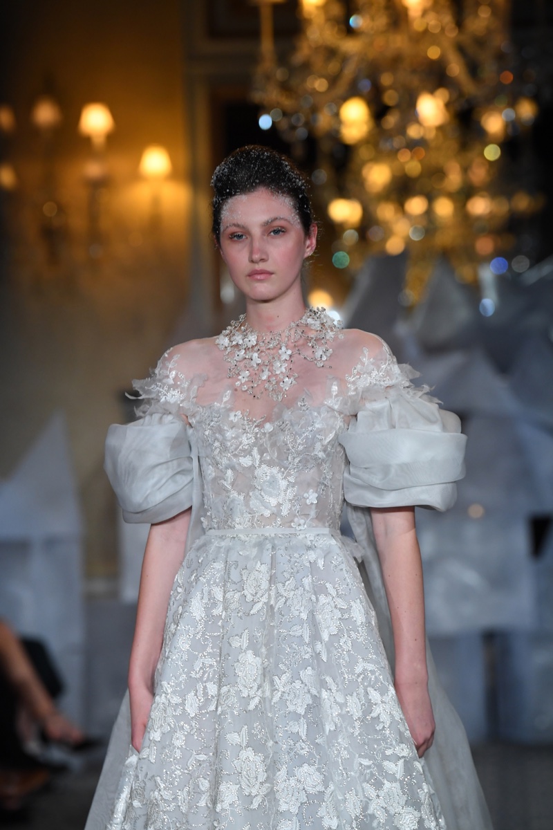 Model walks the runway during Mira Zwillinger Spring 2019 Bridal fashion show.