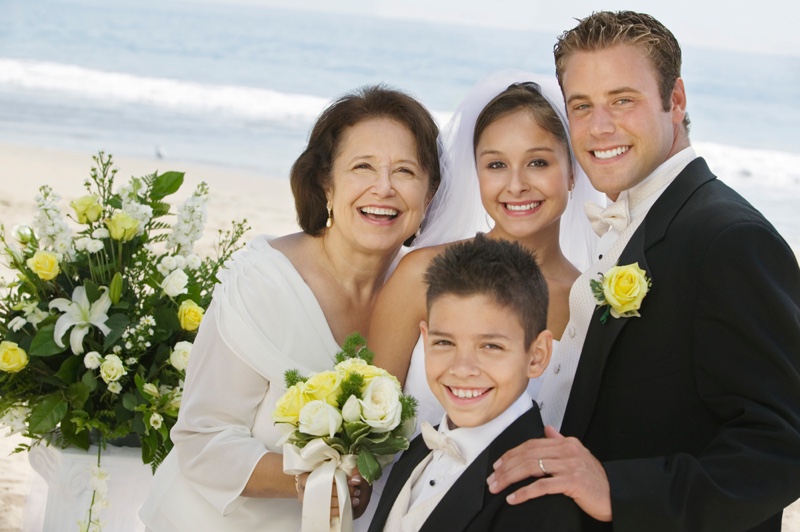 Mother Bride Groom Brother Beach Wedding Portrait