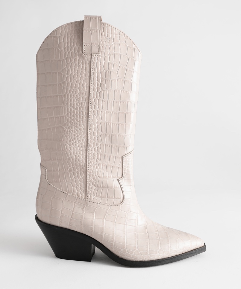 & Other Stories Croc Embossed Leather Cowboy Boots $279