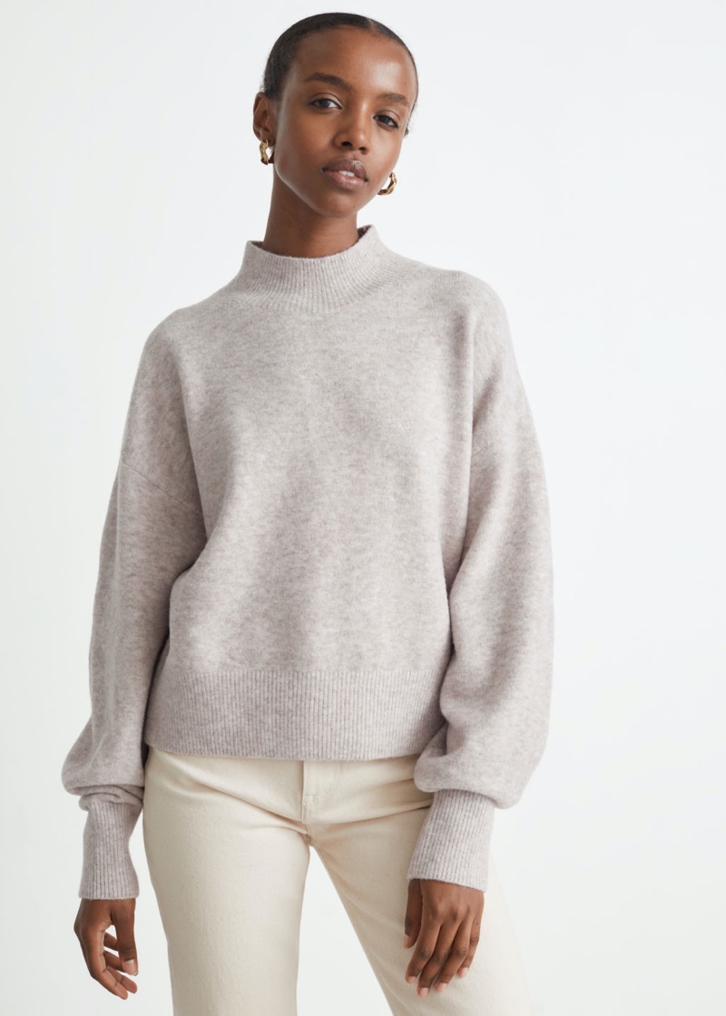 & Other Stories Mock Neck Sweater in Beige Melange $49