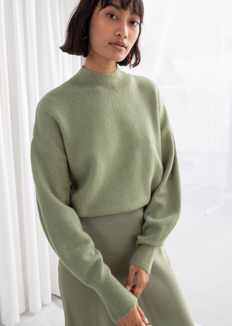 & Other Stories Mock Neck Sweater in Pistachio $49