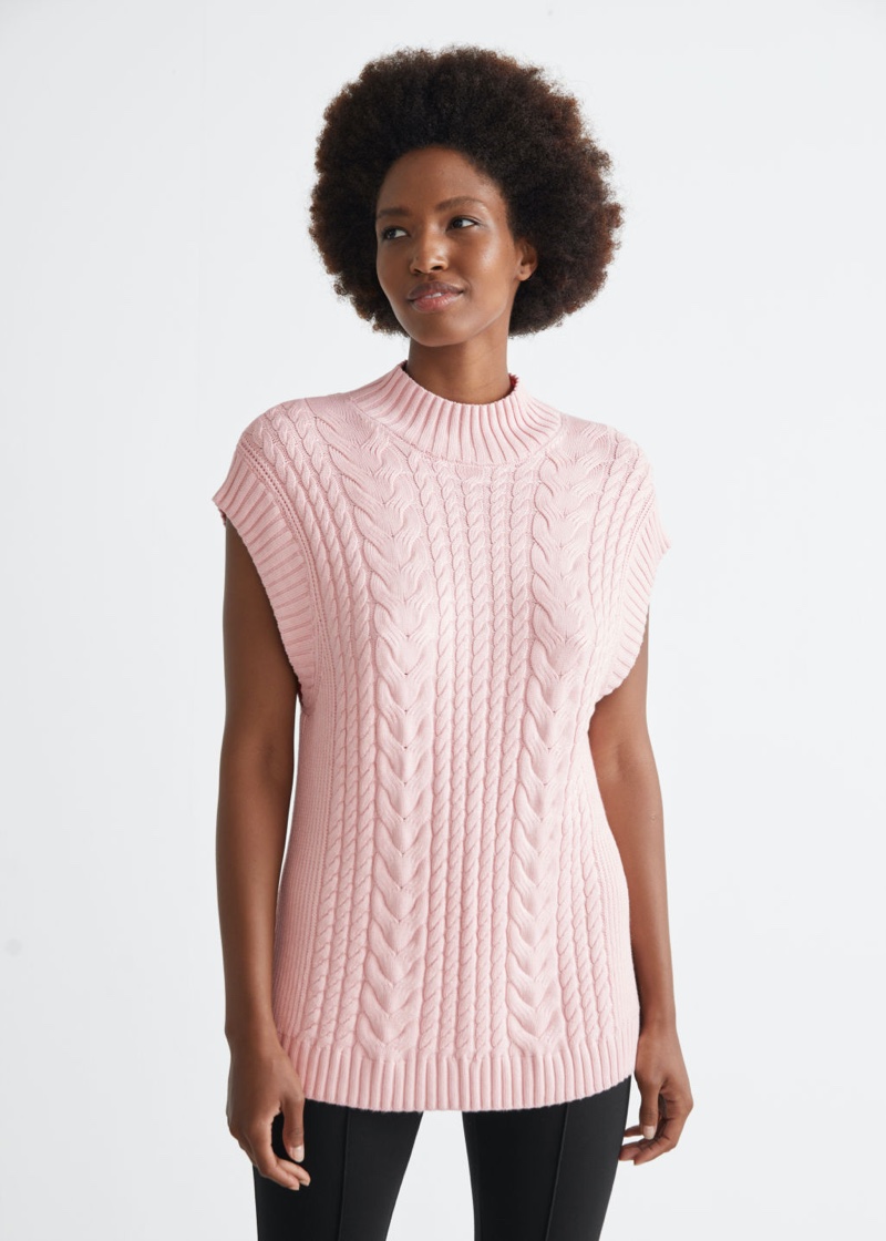 & Other Stories Oversized Cable Knit Vest in Pink $89