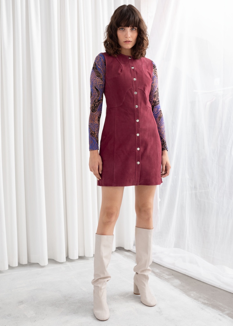 & Other Stories Suede Snap Button Mini Dress $379