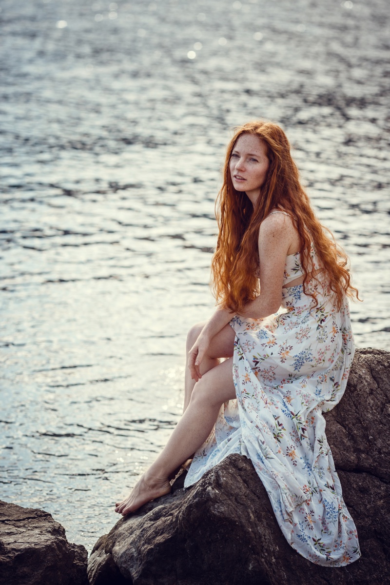 Redhead Model Bohemian Dress Style Beach