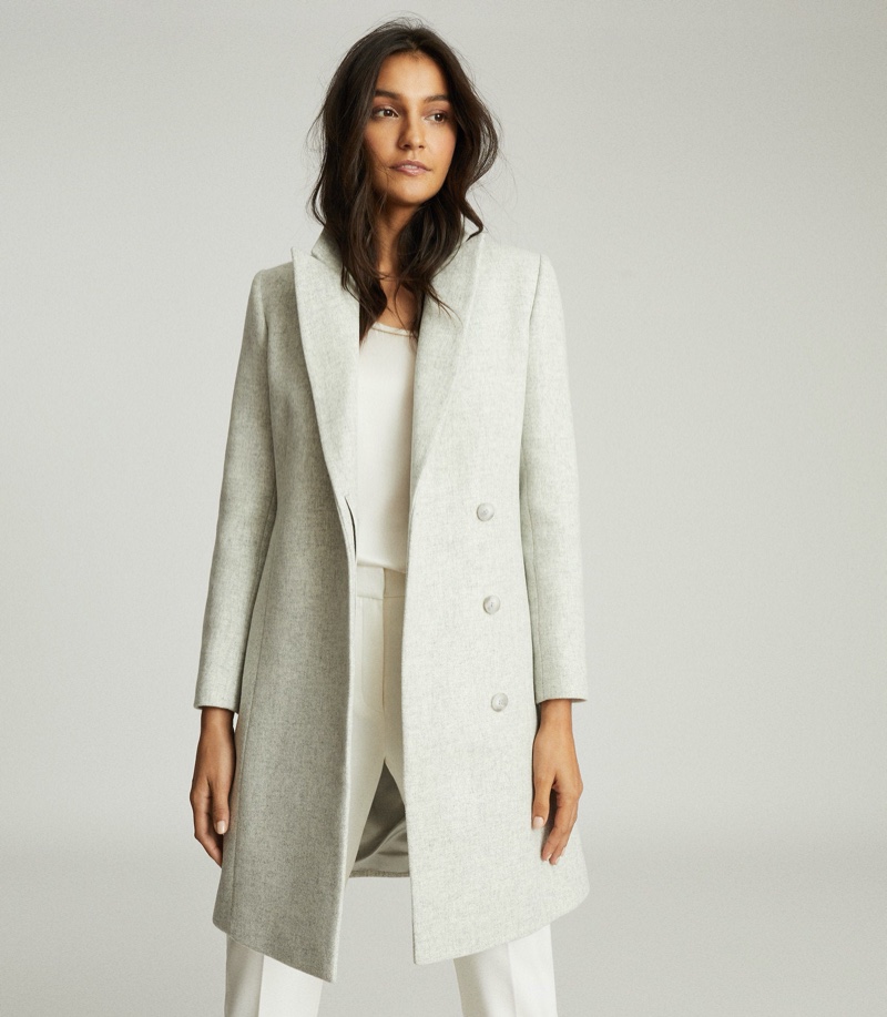 Reiss Evie Blend Mid Length Overcoat in Pale Grey $620