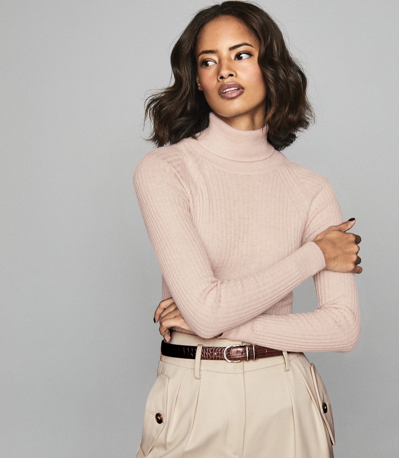 Reiss Opal Wool Alpaca Blend Rollneck in Soft Pink $180