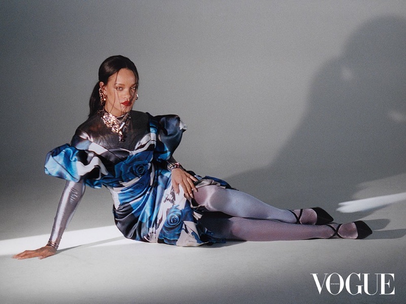 Striking a pose, Rihanna wears Alexander McQueen dress