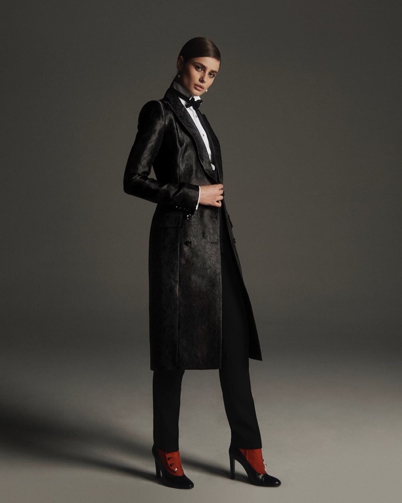 Model Taylor Hill poses in tailored looks for Ralph Lauren fall-winter 2019 campaign