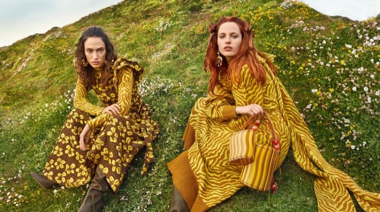 Julia Banas and Sophie Koella pose in England for Ulla Johnson fall-winter 2019 campaign