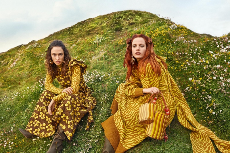 Julia Banas and Sophie Koella pose in England for Ulla Johnson fall-winter 2019 campaign