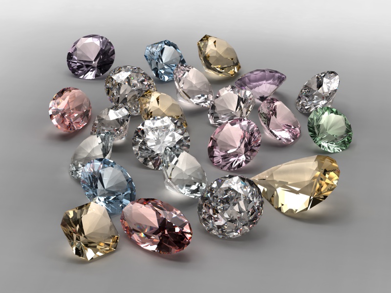 Various Colored Diamonds Isolated Background