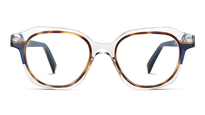 Warby Parker Darrow Glasses in Crystal with Oak Barrel and Blue Bay $195