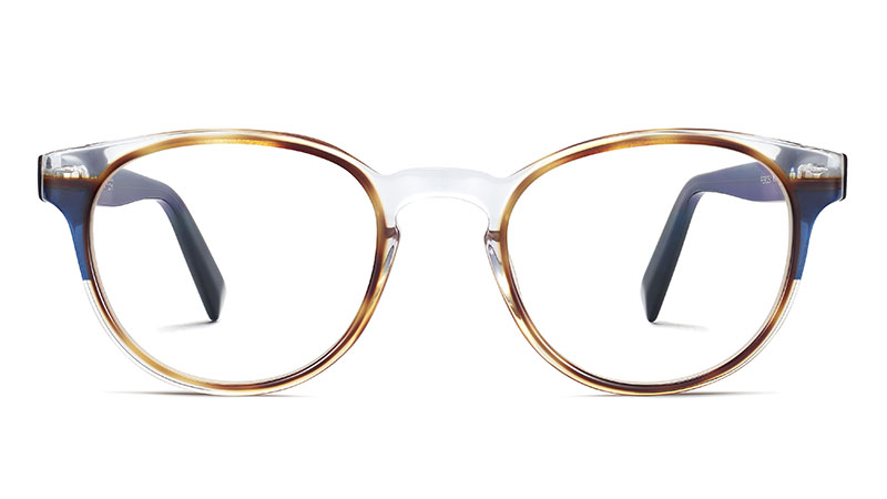 Warby Parker Percey Glasses in Crystal with Oak Barrel and Blue Bay $195