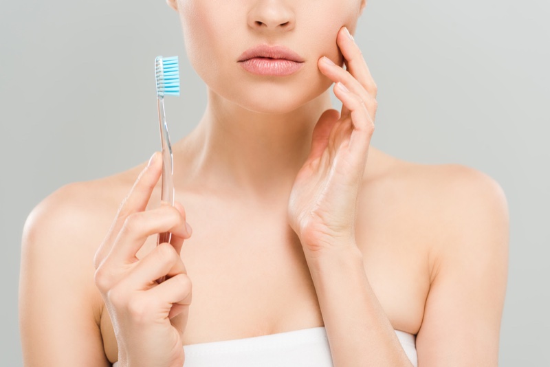 Woman Toothbrush Closeup Concern