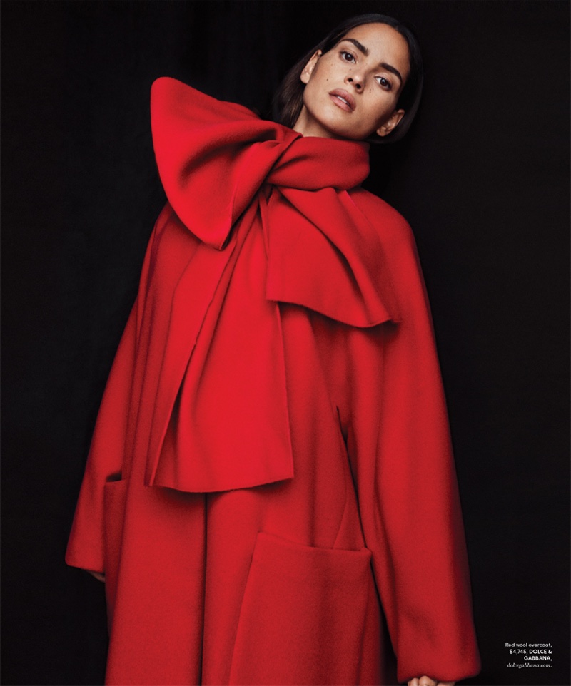Actress Adria Arjona poses in Dolce & Gabbana overcoat