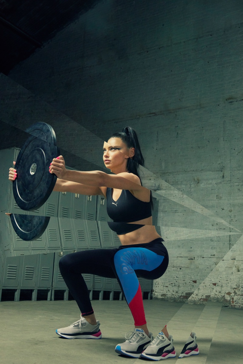 Adriana Lima gets a workout in PUMA LQD CELL Shatter XT Shift sneaker campaign