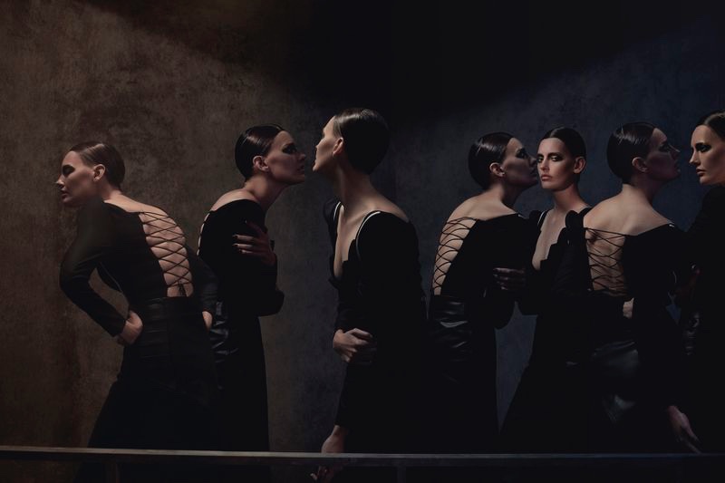 Amanda Murphy Poses in Sleek & Dark Looks for Vogue Greece