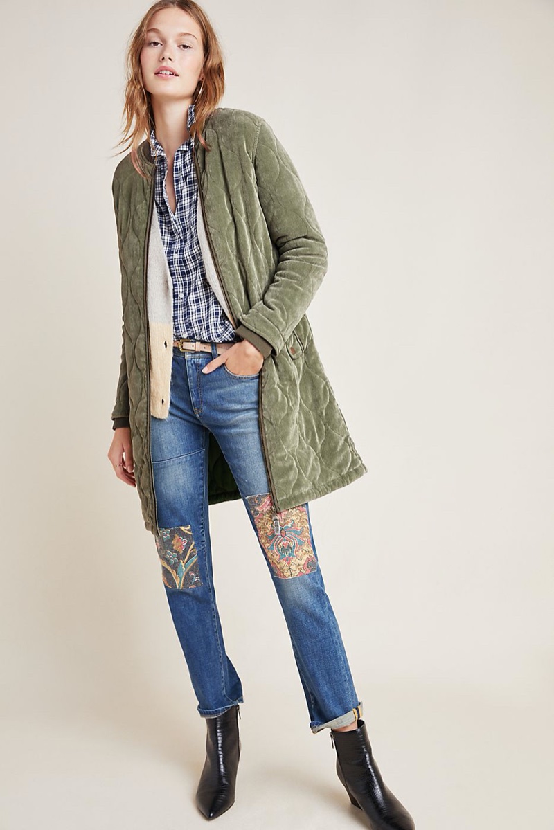 Anthropologie Quilted Corduroy Jacket in Moss $180