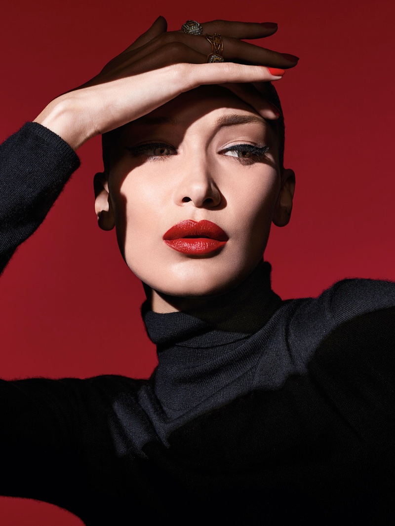 Wearing Rouge Dior, Bella Hadid models a Dior Halloween makeup look