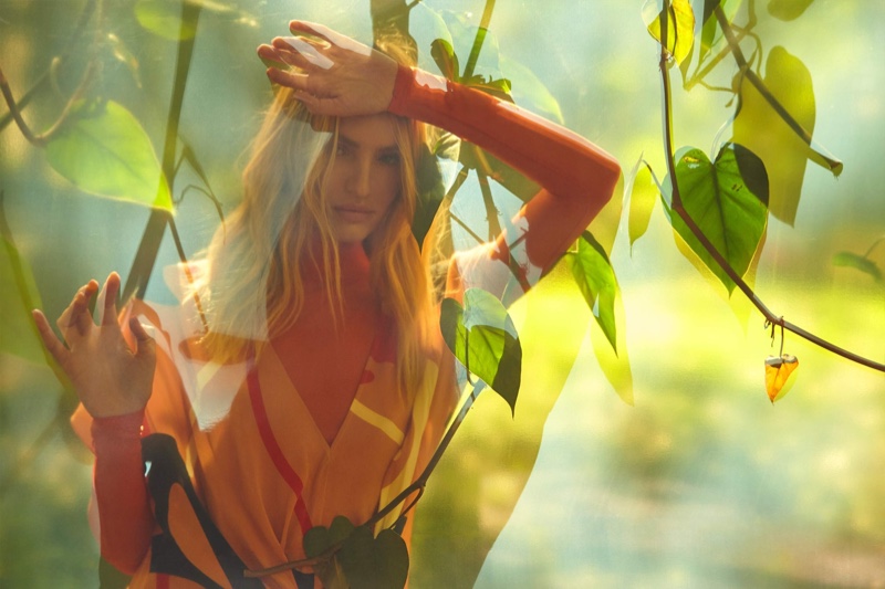 Posing outdoors, Candice Swanepoel appears in Animale Summer Garden 2019 campaign