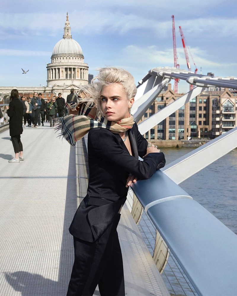 Model Cara Delevingne poses in London for Burberry Her Intense fragrance campaign