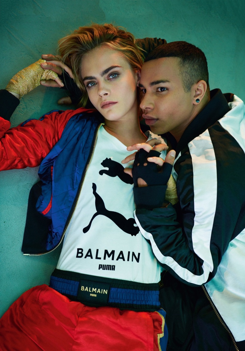 Cara Delevingne and Olivier Rousteing pose for PUMA x Balmain campaign